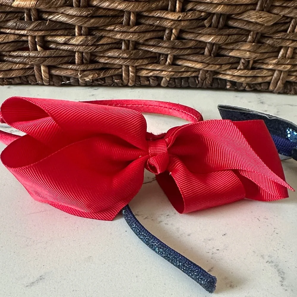 Set of 2 Red and Blue Glitter Bow Headbands